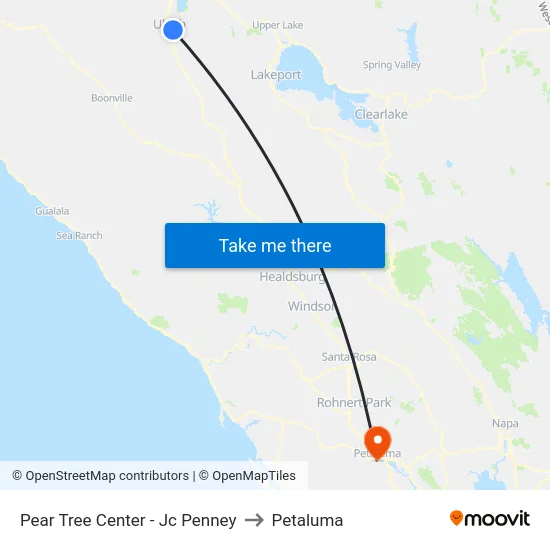 Pear Tree Center - Jc Penney to Petaluma map