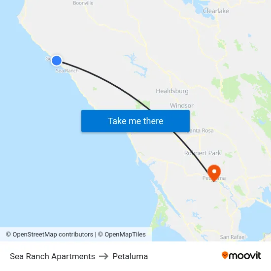 Sea Ranch Apartments to Petaluma map