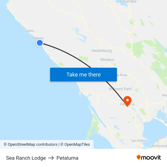Sea Ranch Lodge to Petaluma map