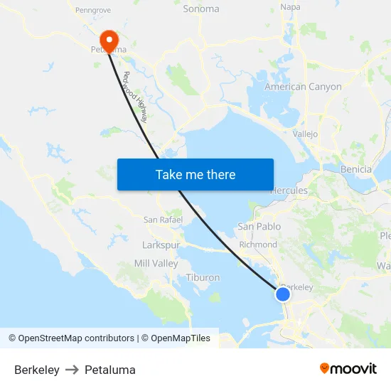 Berkeley to Petaluma map