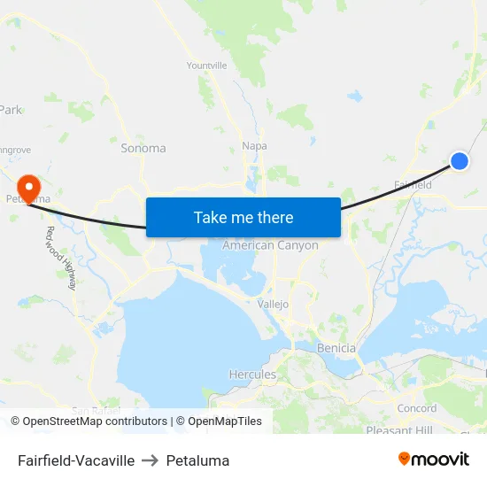 Fairfield-Vacaville to Petaluma map