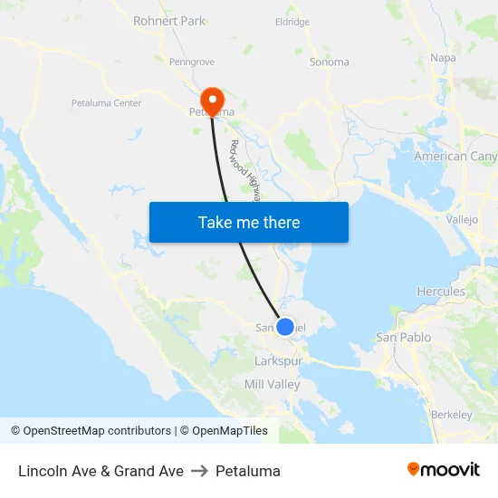 Lincoln Ave & Grand Ave to Petaluma map