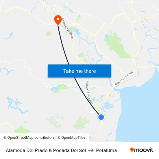 Alameda Del Prado & Posada Del Sol to Petaluma map