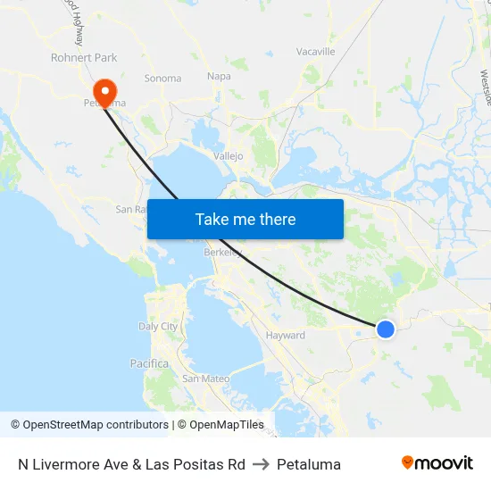 N Livermore Ave & Las Positas Rd to Petaluma map