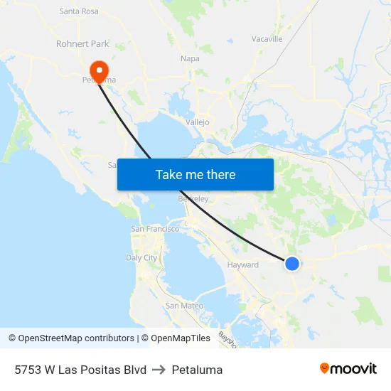 5753 W Las Positas Blvd to Petaluma map