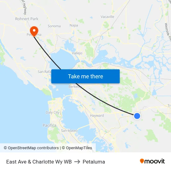East Ave & Charlotte Wy WB to Petaluma map