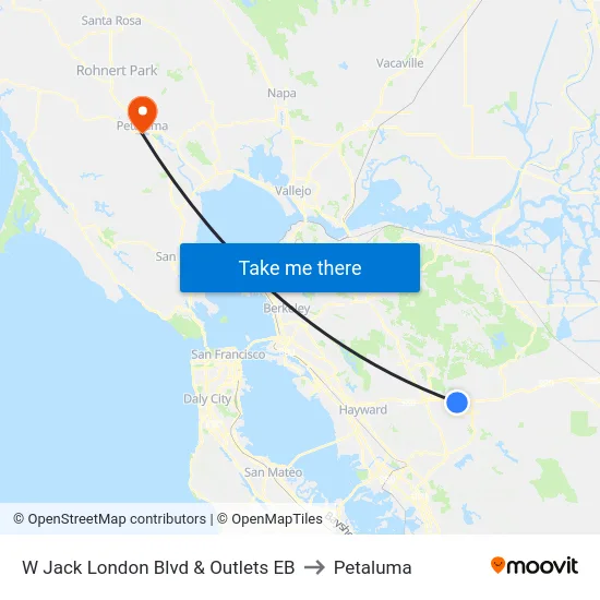 W Jack London Blvd & Outlets EB to Petaluma map