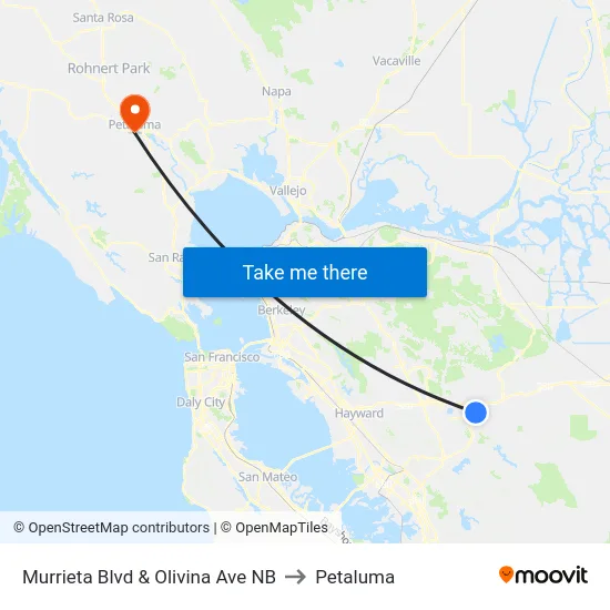 Murrieta Blvd & Olivina Ave NB to Petaluma map