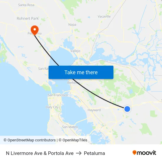 N Livermore Ave & Portola Ave to Petaluma map