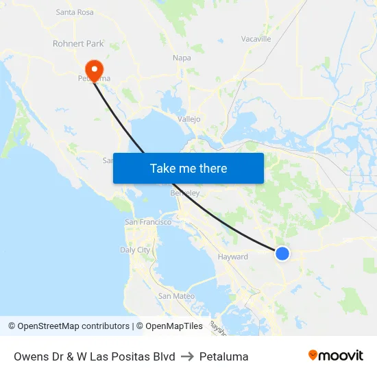 Owens Dr & W Las Positas Blvd to Petaluma map