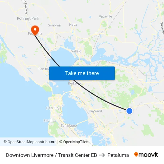Downtown Livermore / Transit Center EB to Petaluma map