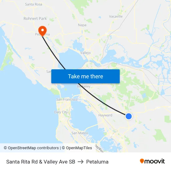 Santa Rita Rd & Valley Ave SB to Petaluma map