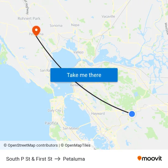 South P St & First St to Petaluma map
