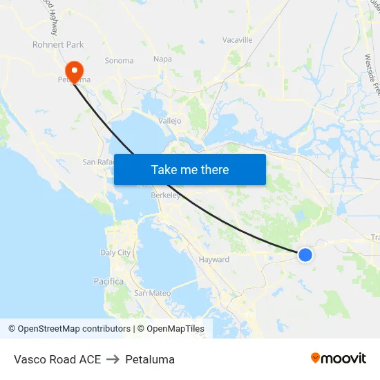 Vasco Road ACE to Petaluma map