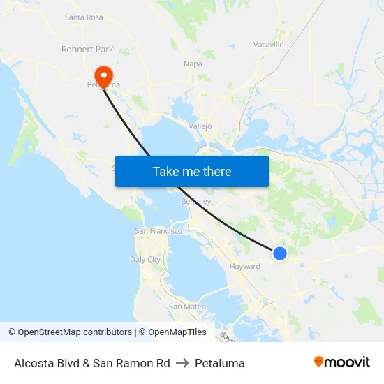 Alcosta Blvd & San Ramon Rd to Petaluma map