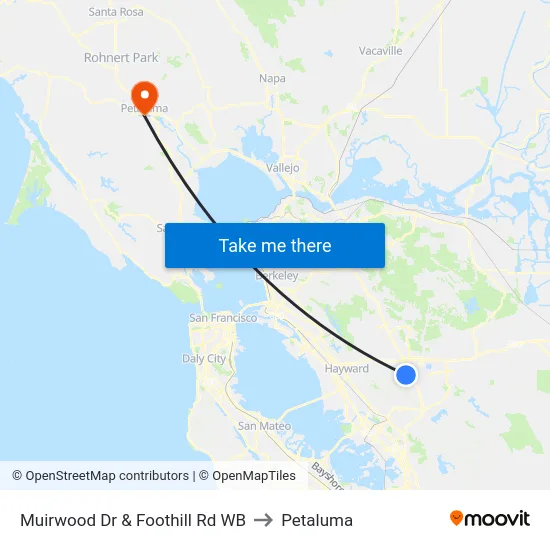 Muirwood Dr & Foothill Rd WB to Petaluma map