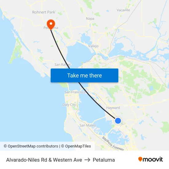 Alvarado-Niles Rd & Western Ave to Petaluma map