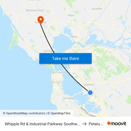 Whipple Rd & Industrial Parkway Southwest to Petaluma map