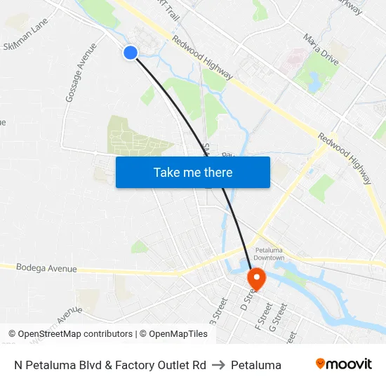N Petaluma Blvd & Factory Outlet Rd to Petaluma map