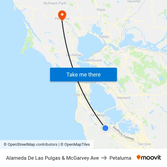 Alameda De Las Pulgas & McGarvey Ave to Petaluma map