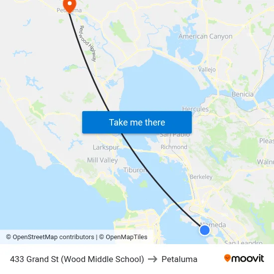 433 Grand St (Wood Middle School) to Petaluma map