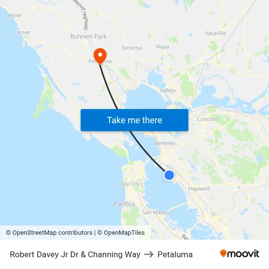 Robert Davey Jr Dr & Channing Way to Petaluma map