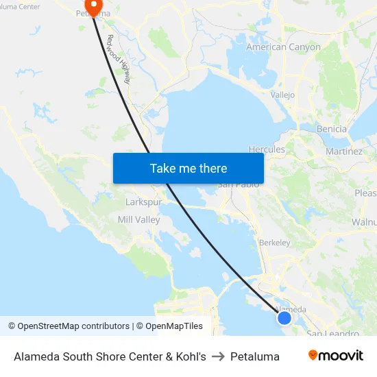 Alameda South Shore Center & Kohl's to Petaluma map
