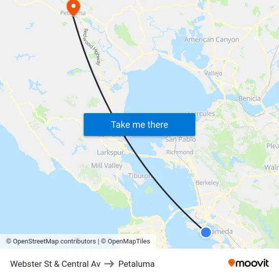 Webster St & Central Av to Petaluma map