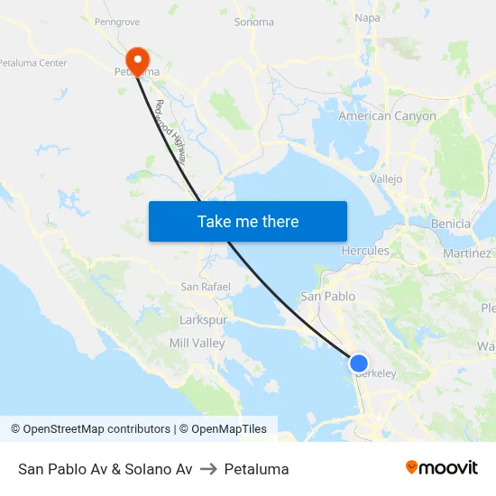 San Pablo Av & Solano Av to Petaluma map