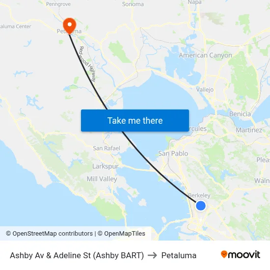 Ashby Av & Adeline St (Ashby BART) to Petaluma map