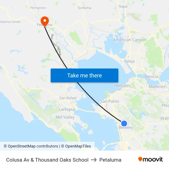 Colusa Av & Thousand Oaks School to Petaluma map