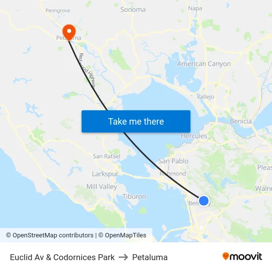 Euclid Av & Codornices Park to Petaluma map