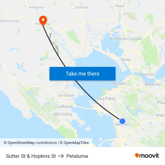 Sutter St & Hopkins St to Petaluma map