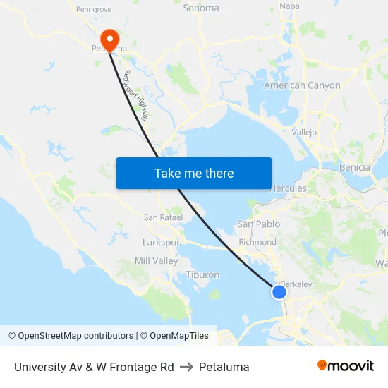 University Av & W Frontage Rd to Petaluma map