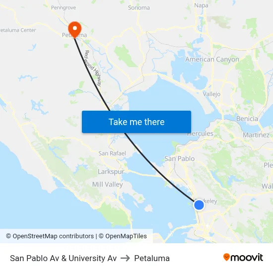 San Pablo Av & University Av to Petaluma map
