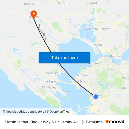 Martin Luther King Jr Way & University Av to Petaluma map