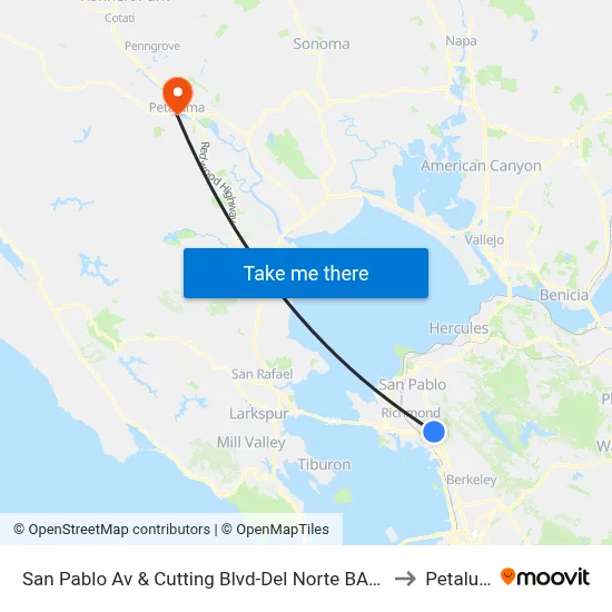 San Pablo Av & Cutting Blvd-Del Norte BART Stop D2 to Petaluma map