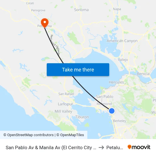 San Pablo Av & Manila Av (El Cerrito City Hall) to Petaluma map
