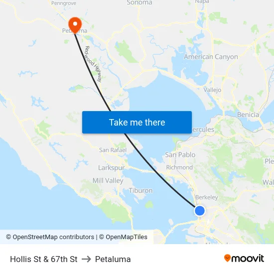 Hollis St & 67th St to Petaluma map