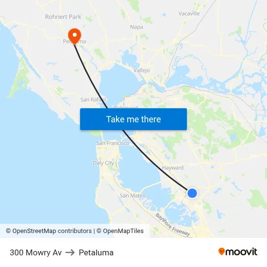 300 Mowry Av to Petaluma map