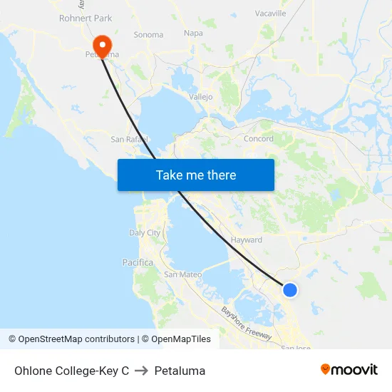 Ohlone College-Key C to Petaluma map