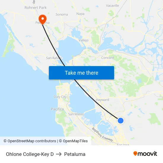 Ohlone College-Key D to Petaluma map