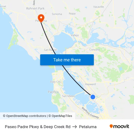 Paseo Padre Pkwy & Deep Creek Rd to Petaluma map