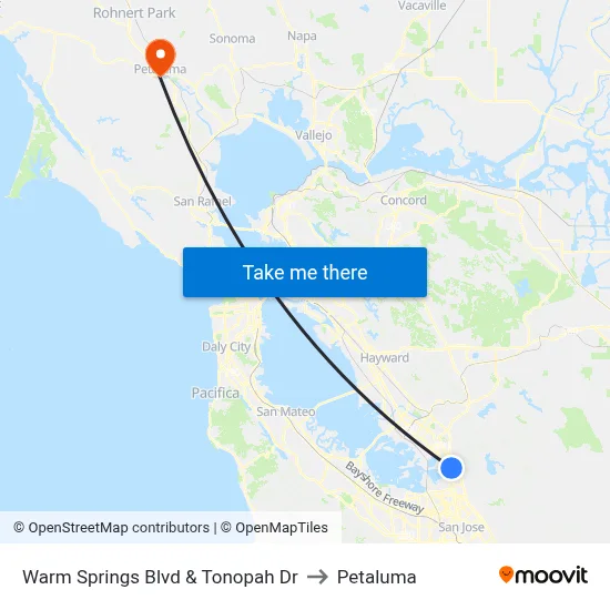 Warm Springs Blvd & Tonopah Dr to Petaluma map