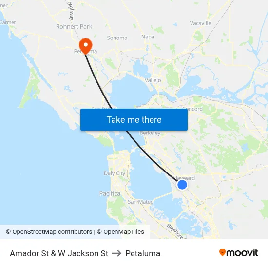 Amador St & W Jackson St to Petaluma map