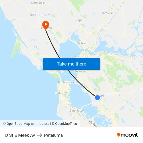 D St & Meek Av to Petaluma map