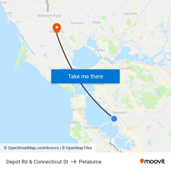 Depot Rd & Connecticut St to Petaluma map