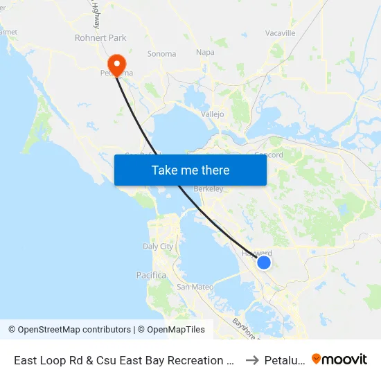 East Loop Rd & Csu East Bay Recreation & Wellness to Petaluma map