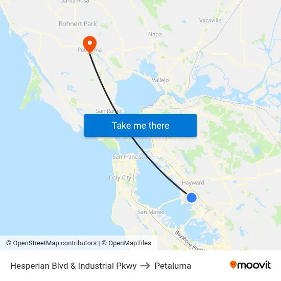 Hesperian Blvd & Industrial Pkwy to Petaluma map