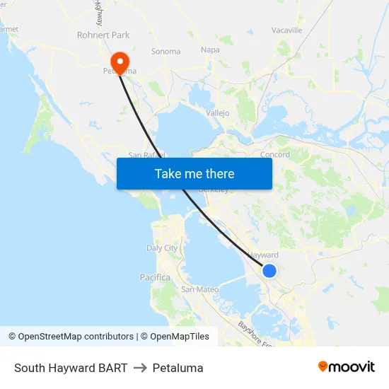 South Hayward BART to Petaluma map